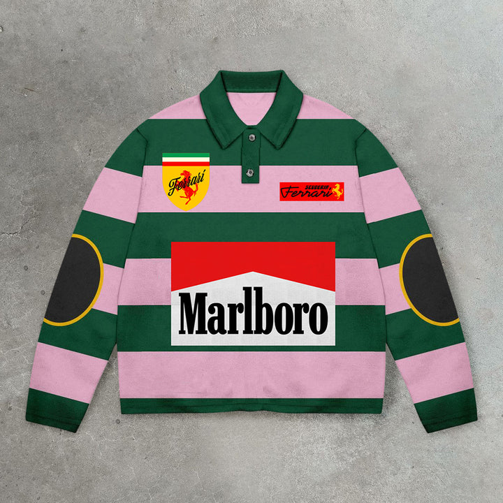 Smoke casual street retro striped rugby polo