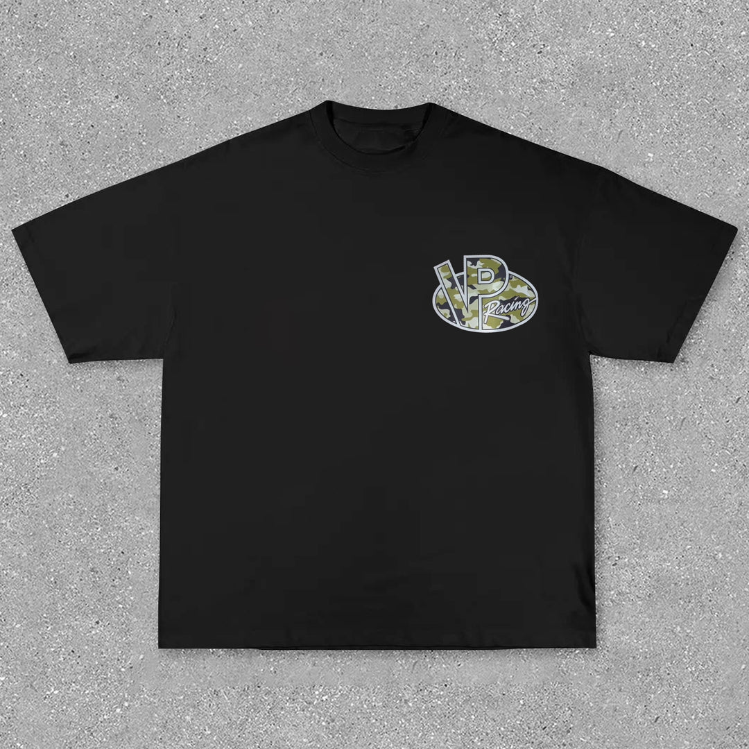 Camouflage racing fan print T-shirt