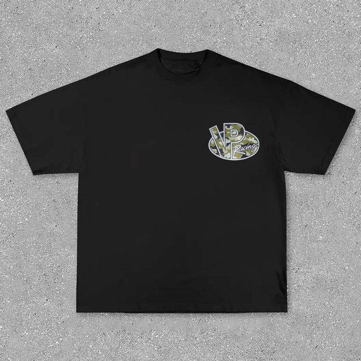Camouflage racing fan print T-shirt