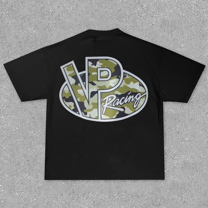 Camouflage racing fan print T-shirt