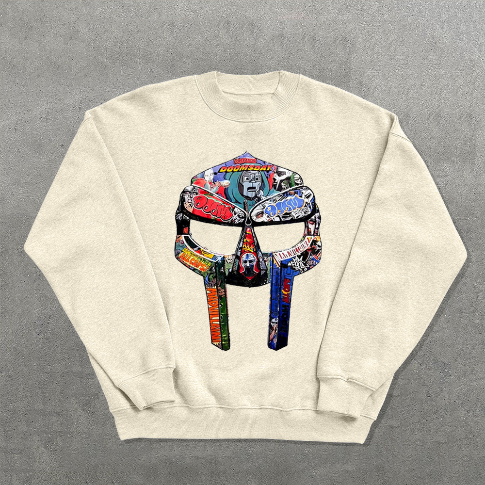 Street Style Mask Printed Crew Neck Sweatshirt