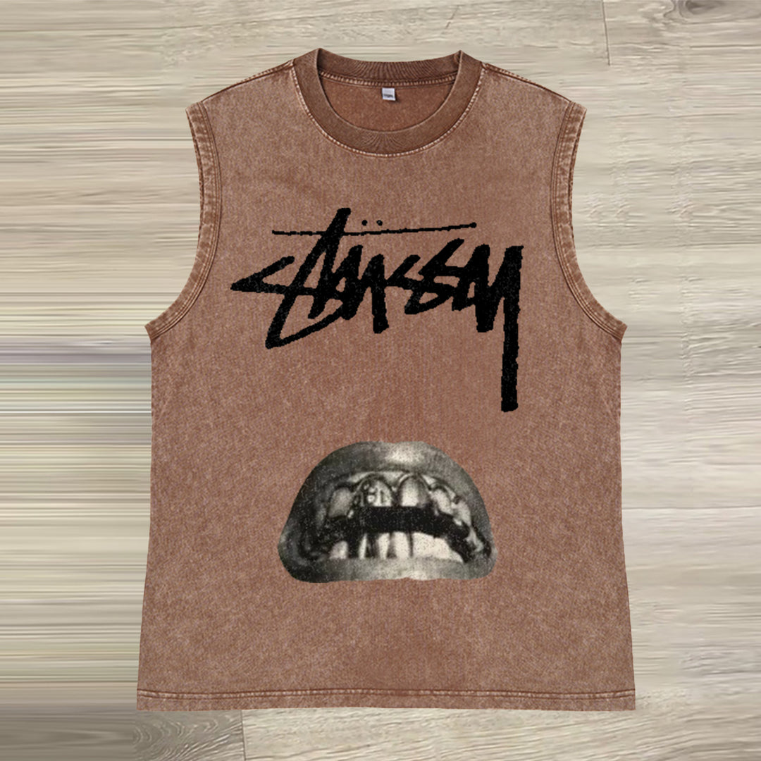 Vintage distressed washed sleeveless T-shirt