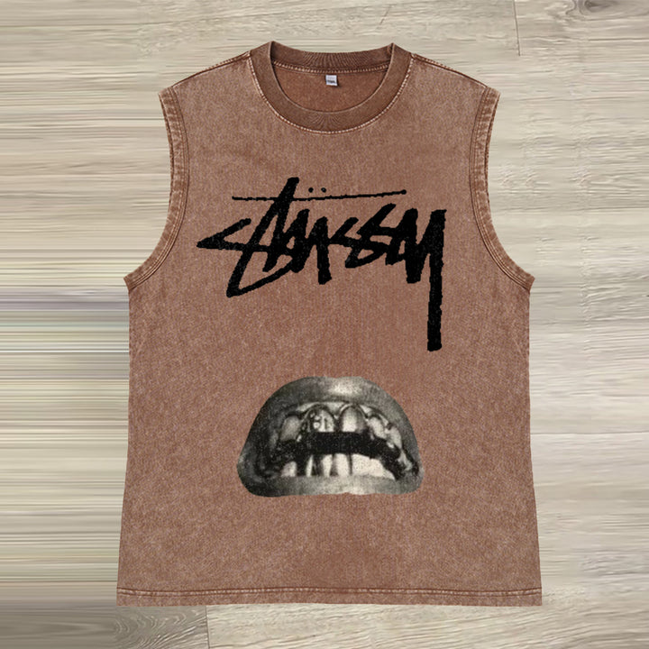 Vintage distressed washed sleeveless T-shirt