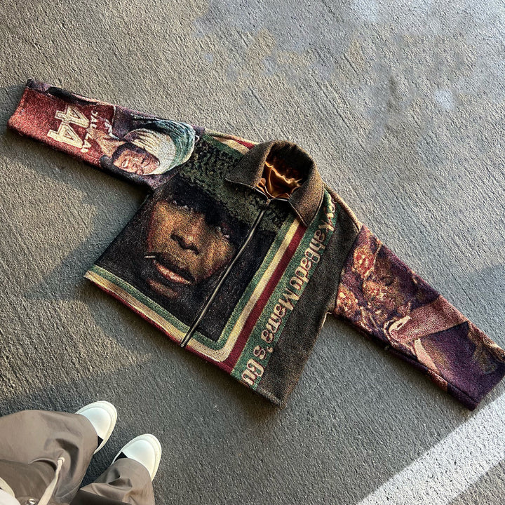 Casual Street Rap Tapestry Zip-Up Jacket
