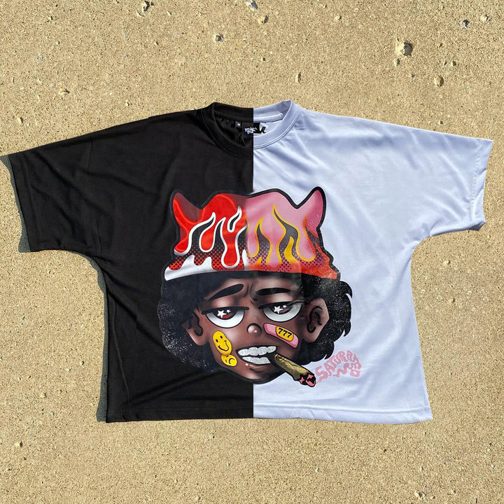 Casual graffiti print cropped T-shirt