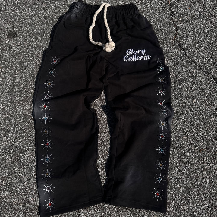 Street style rhinestone casual wide-leg pants