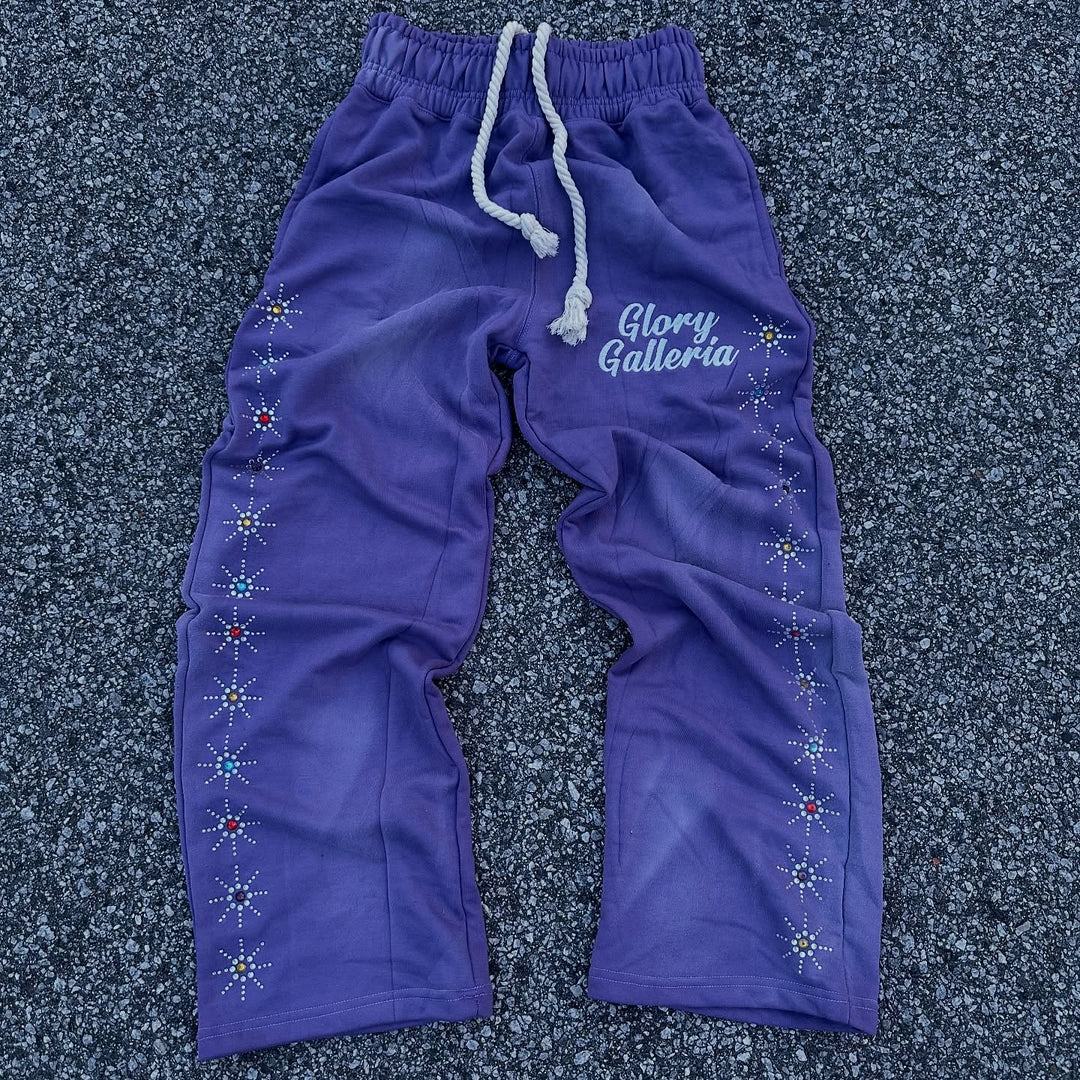 Street style rhinestone casual wide-leg pants