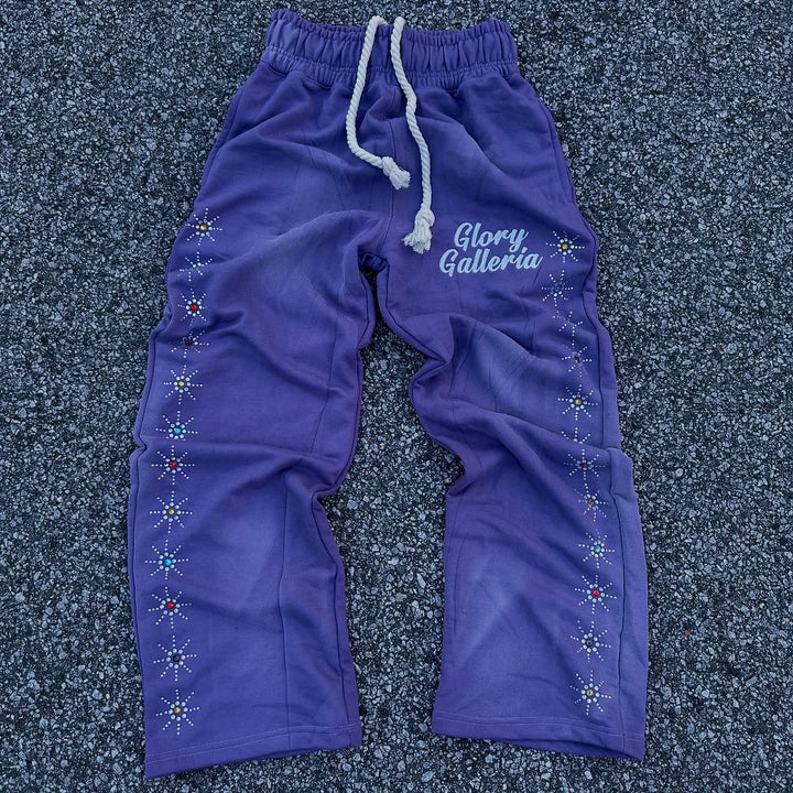 Street style rhinestone casual wide-leg pants