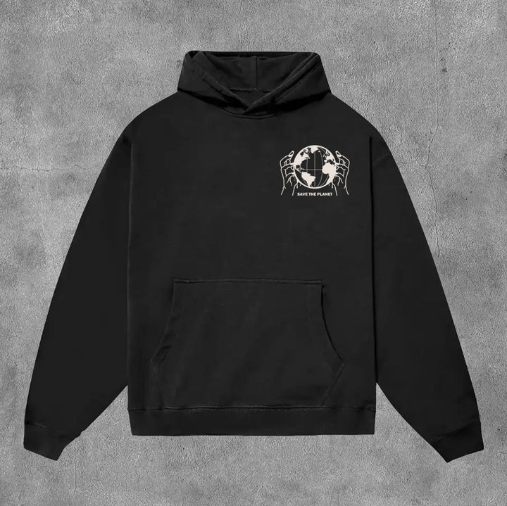 Save The World Print Long Sleeve Hoodies