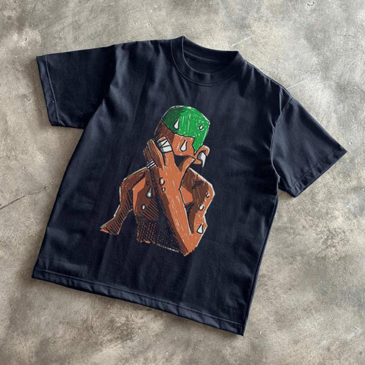 Cartoon Character Car Print Short Sleeve T-Shirt