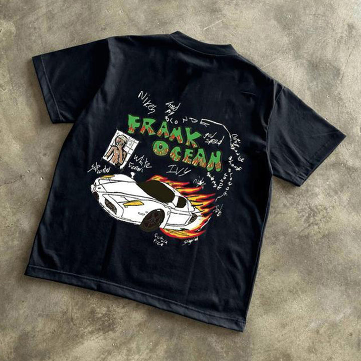 Cartoon Character Car Print Short Sleeve T-Shirt