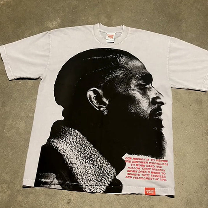 Casual retro portrait print T-shirt