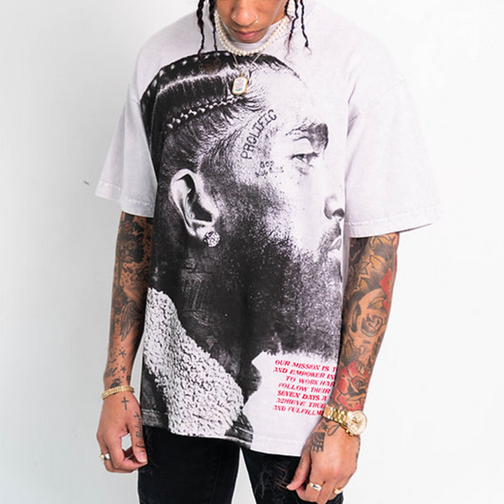 Casual retro portrait print T-shirt
