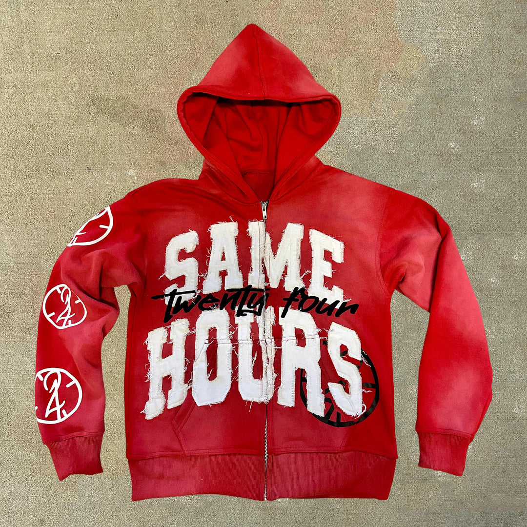 Same Hours Print Long Sleeve Zipper Hoodies
