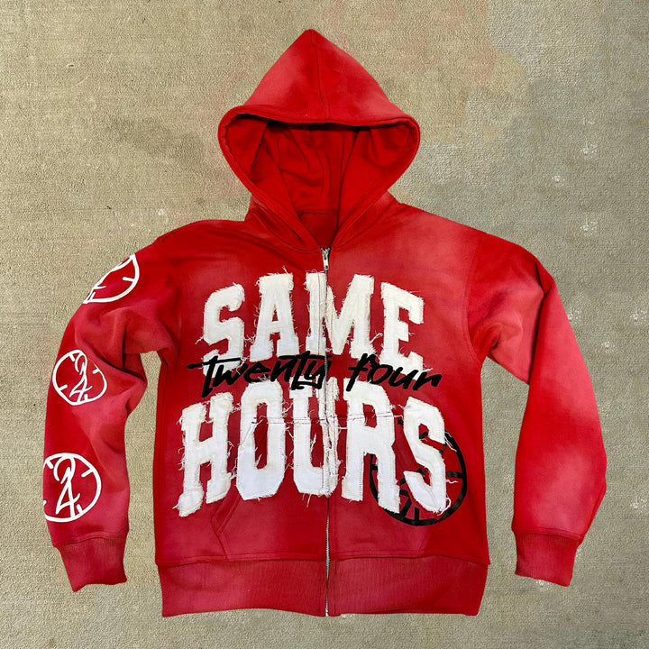 Same Hours Print Long Sleeve Zipper Hoodies