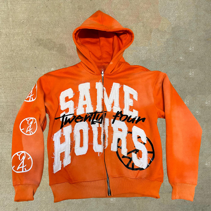 Same Hours Print Long Sleeve Zipper Hoodies