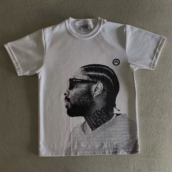 Casual popular portrait print T-shirt
