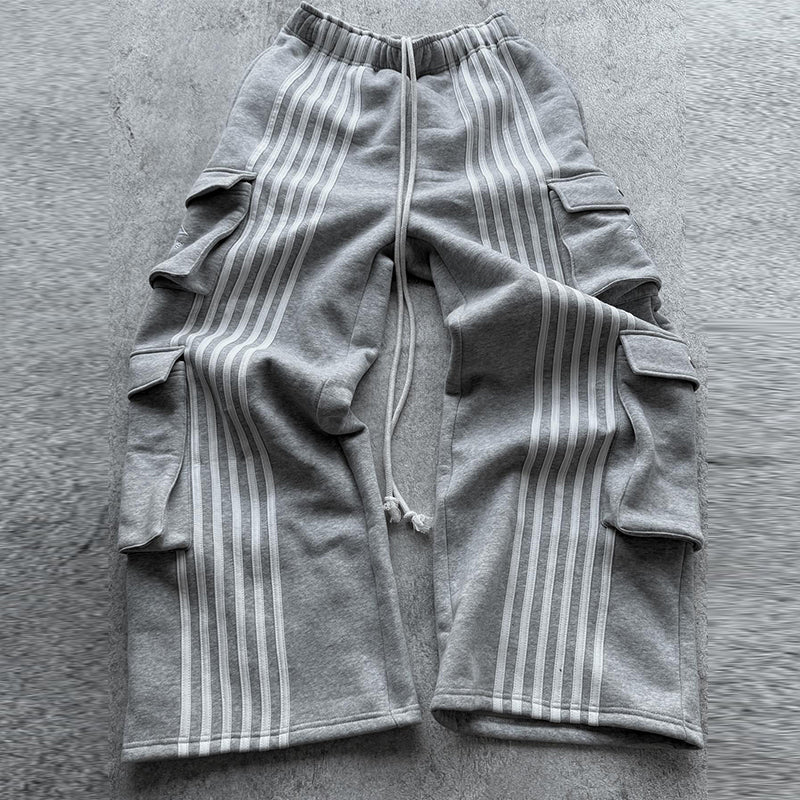 Striped camouflage multi-pocket casual pants