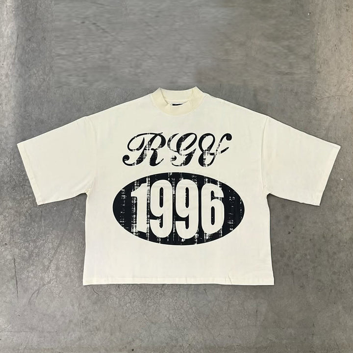 Street print three quarter sleeves T-shirt