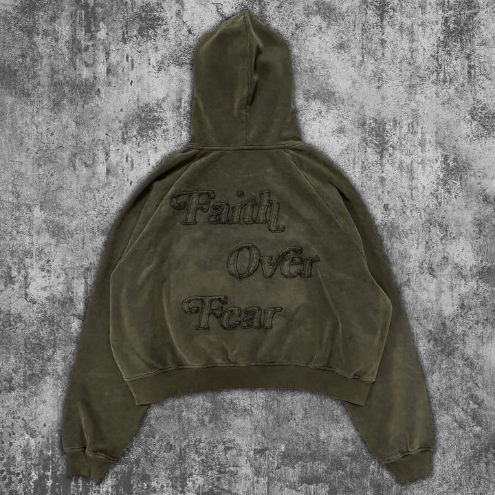 Faith Over Fear Print Long Sleeve Applique Embroidered Hoodies