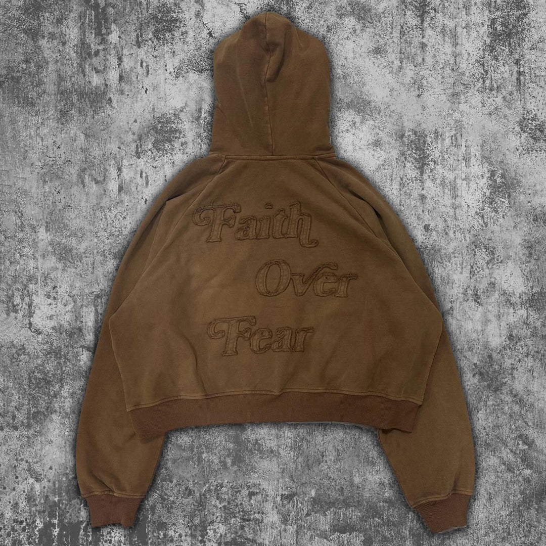 Faith Over Fear Print Long Sleeve Applique Embroidered Hoodies