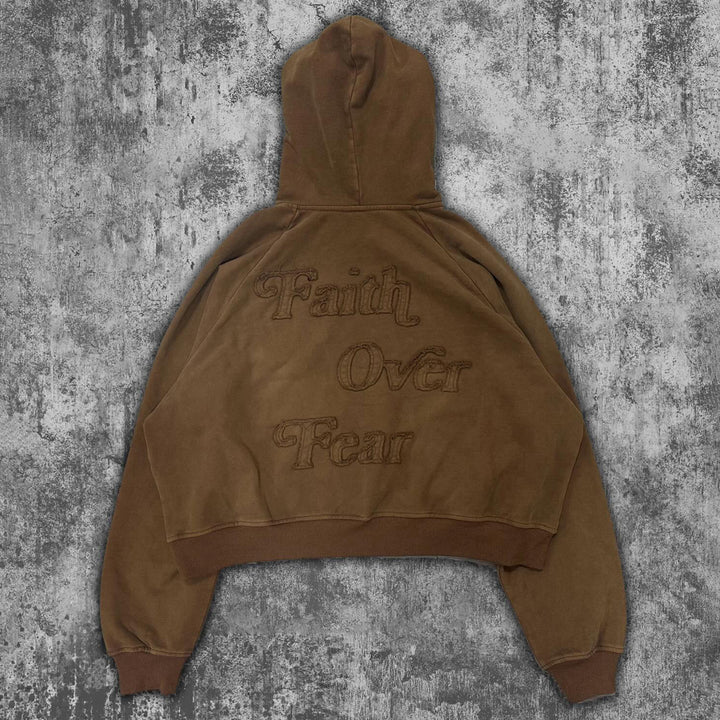 Faith Over Fear Print Long Sleeve Applique Embroidered Hoodies