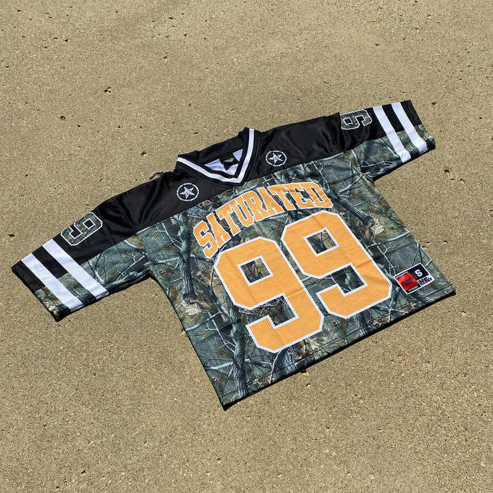Street retro camouflage contrast mesh jersey T-shirt