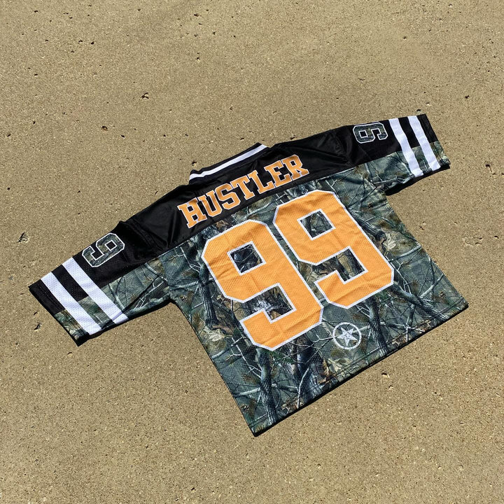 Street retro camouflage contrast mesh jersey T-shirt