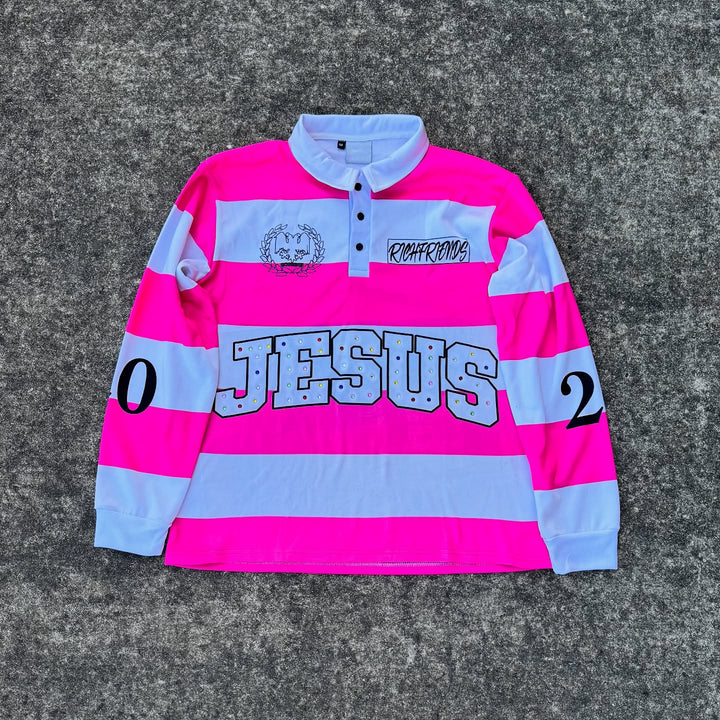 Jesus Casual Street Stripe College Football Polo