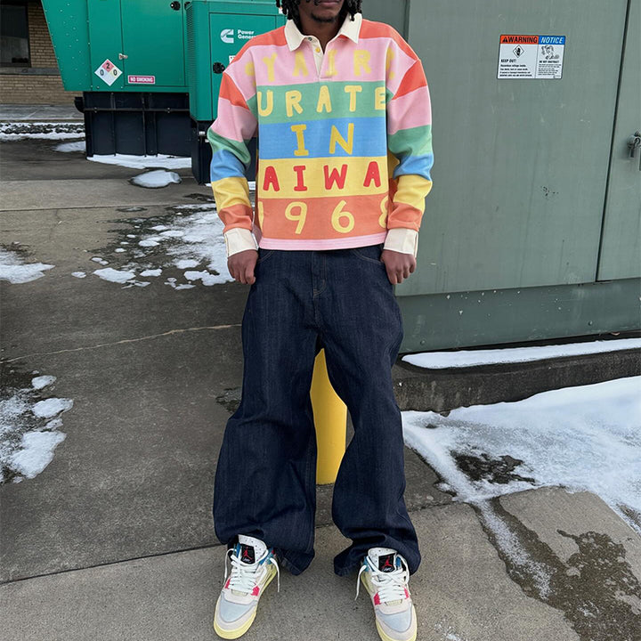 Street Style Rainbow Lapel POLO Shirt