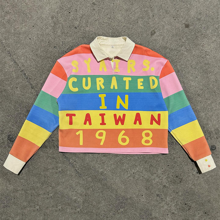 Street Style Rainbow Lapel POLO Shirt