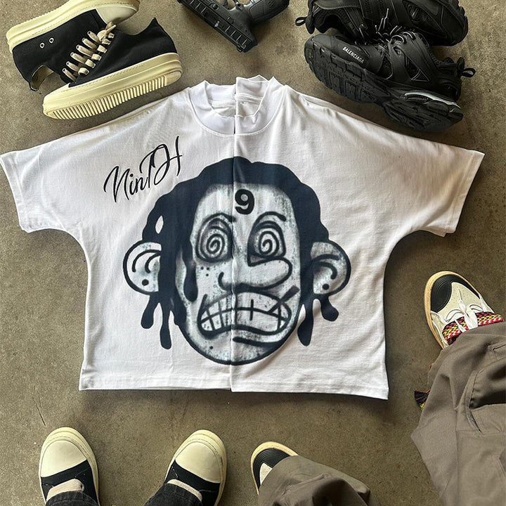 Street graffiti contrast color short-sleeved T-shirt