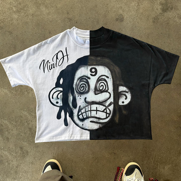 Street graffiti contrast color short-sleeved T-shirt