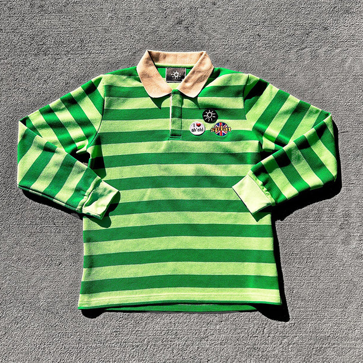 Fashionable contrast striped long-sleeved POLO shirt