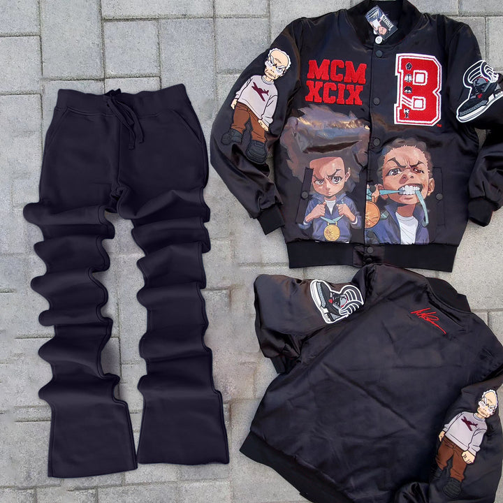 Casual retro jacket and flared pants two-piece set