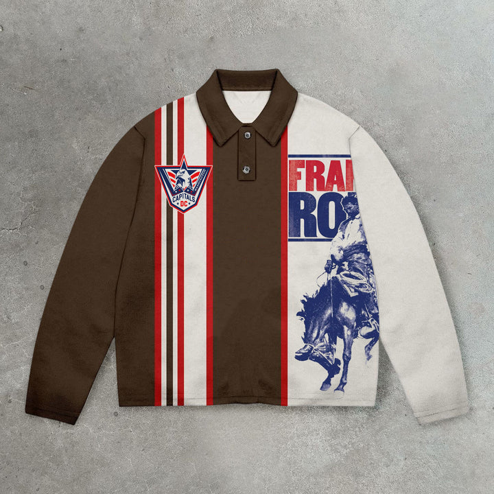 Western Cowboy Casual Street Retro Rugby Polo