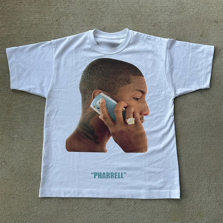 Casual portrait print T-shirt
