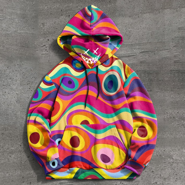 Vintage Fleece Print Face Mask Hoodies