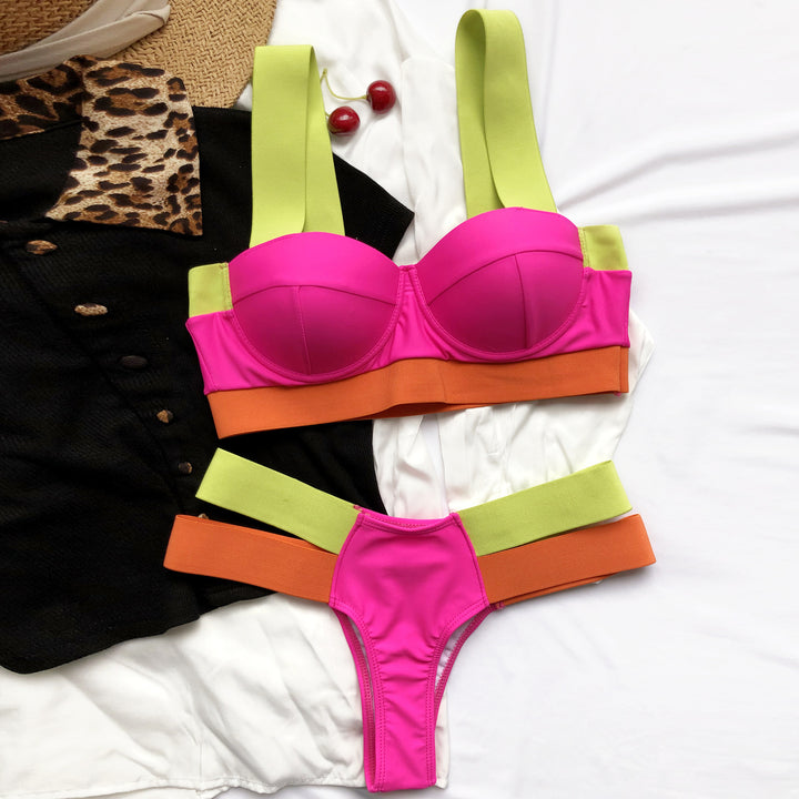 Women's contrast bandage bikini